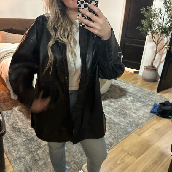 Women's Black Leather Jacket - Picture 2 of 4